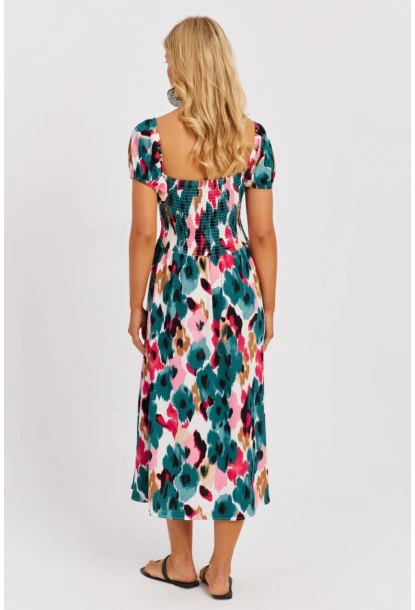 Kadın Yeşil Gipeli Desenli Midi Elbise MON126