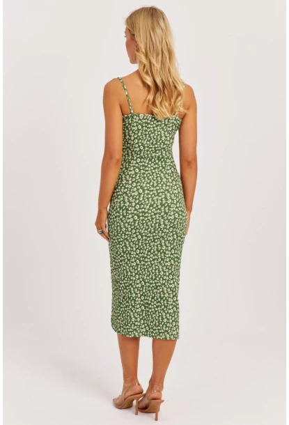 Kadın Yeşil İnce Askılı Midi Elbise MON125