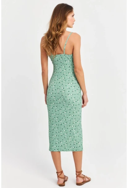 Kadın Yeşil Önü Bağlamalı Midi Elbise MTK10546