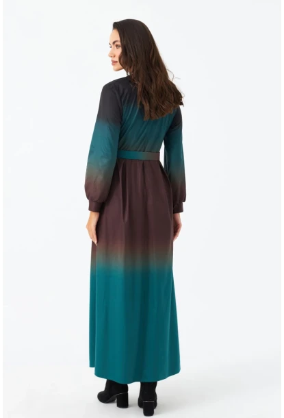 Kadın Zümrüt Yeşil Kemerli Maxi Elbise MHAD4974