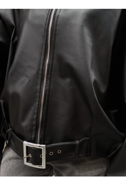 Kemerli Yarasa Kol Deri Ceket