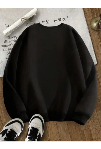 Kiraz Baskılı Oversize 3 İplik Sweat Siyah