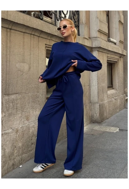 Modal Kumaş Lacivert Oversize Sweat İkili Takım