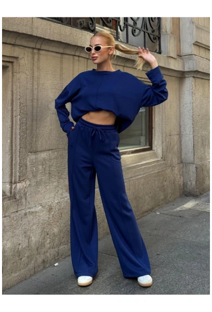 Modal Kumaş Lacivert Oversize Sweat İkili Takım