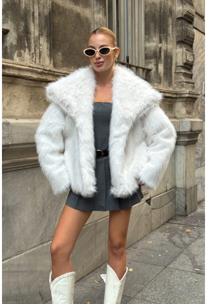 Suni Kürk Premium Peluş Ceket Ekru