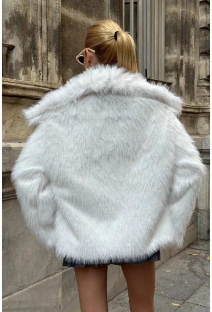 Suni Kürk Premium Peluş Ceket Ekru