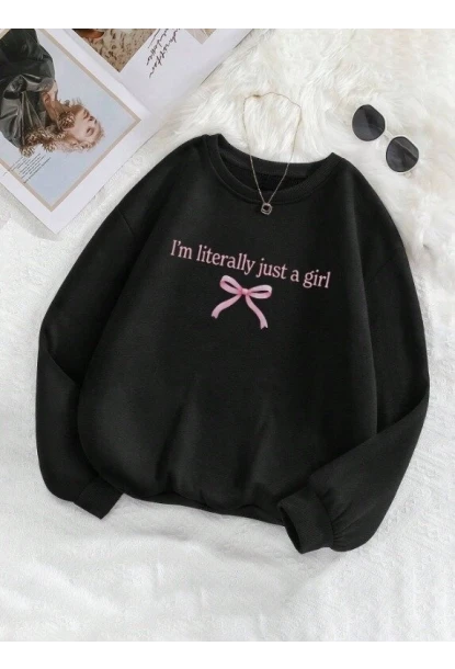 Yazı Baskılı Oversize Üç İplik Sweatshirt