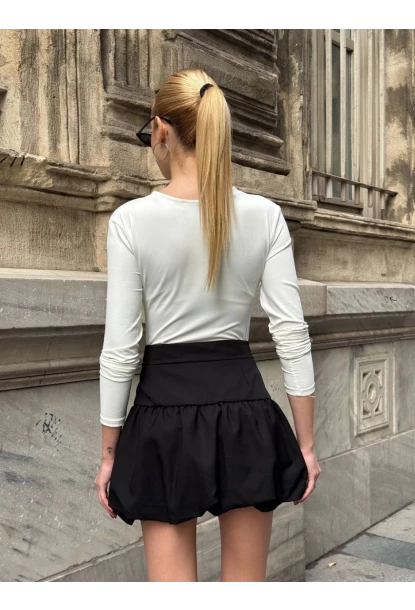 Yüksek Bel Düğme Detaylı Balon Mini Etek