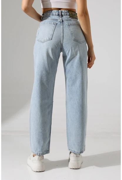 Yüksek Bel Düz Kesim Açık Mavi Jean