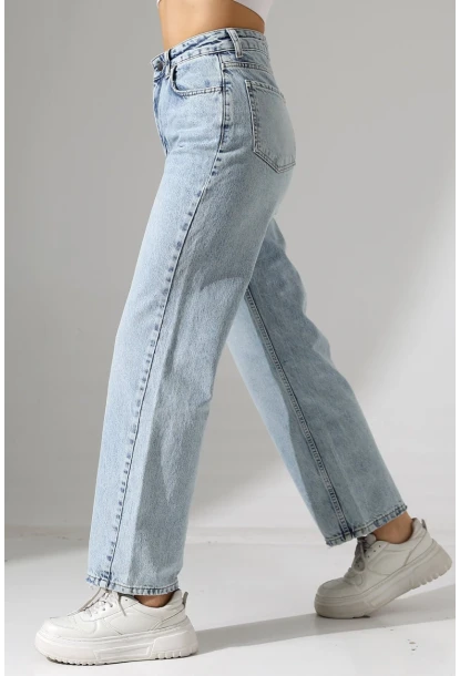 Yüksek Bel Düz Kesim Açık Mavi Jean