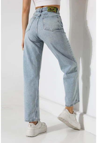 Yüksek Bel Düz Kesim Açık Mavi Jean