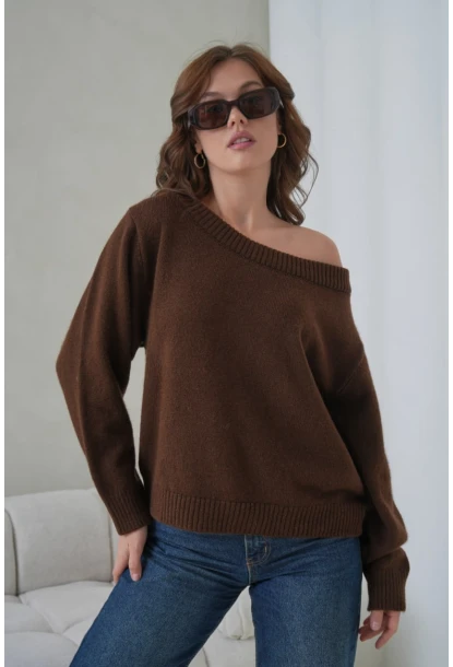 Asimetrik Yaka Oversize Triko Kazak