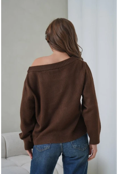 Asimetrik Yaka Oversize Triko Kazak