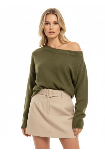 Asimetrik Yaka Oversize Triko Kazak