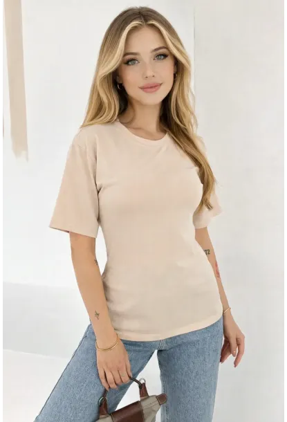 Bağlama Detaylı Kısa Kollu Tişört Bej