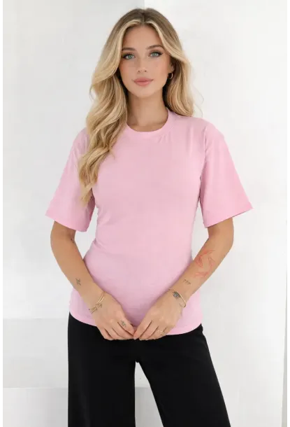 Bağlama Detaylı Kısa Kollu Tişört Pembe