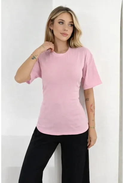 Bağlama Detaylı Kısa Kollu Tişört Pembe