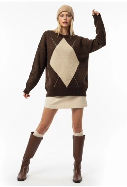 Bisiklet Yaka Baklava Desen Triko Kazak