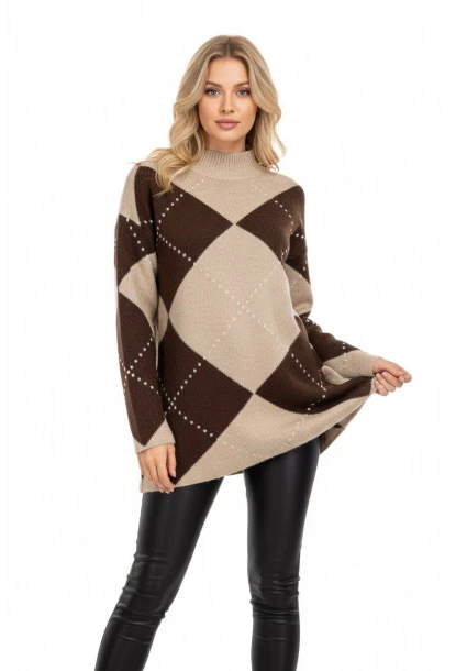 Bisiklet Yaka Baklava Desenli Triko Kazak