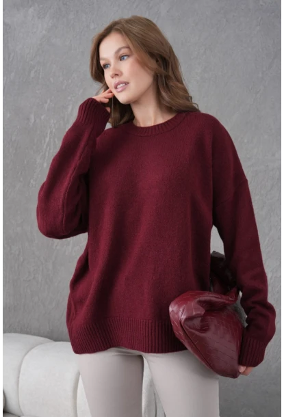 Bordo Yumuşak Dokulu Uzun Kollu Triko Kazak