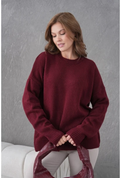 Bordo Yumuşak Dokulu Uzun Kollu Triko Kazak