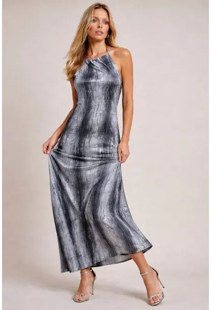 Boyundan Bağlamalı Sırt Dekolte Tasarım Elbise