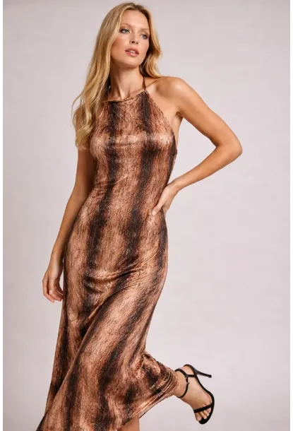 Boyundan Bağlamalı Sırt Dekolte Tasarım Elbise