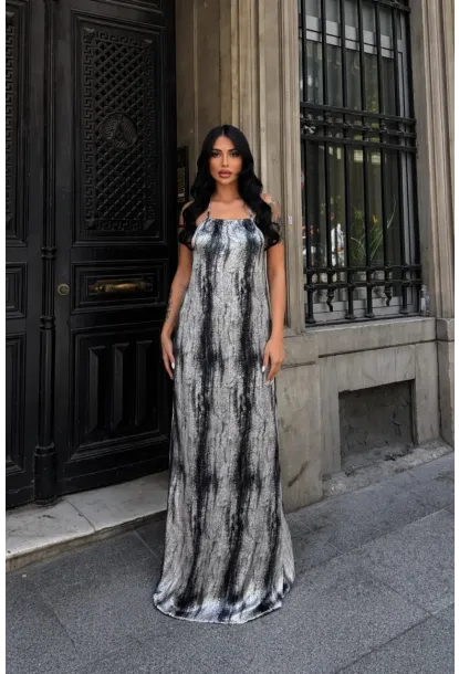 Boyundan Bağlamalı Sırt Dekolte Tasarım Elbise