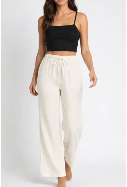 Bürümcük Kumaş Lastikli Bel Salaş Pantolon – Ekru Rahat Kesim Günlük Şıklık