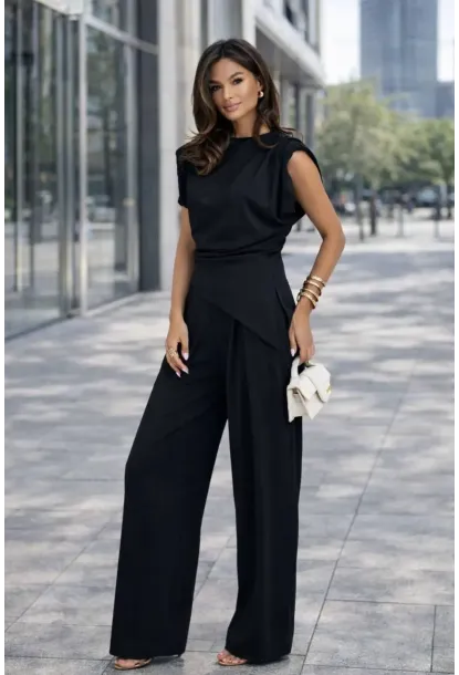 Dalgıç Kumaş Pantalon Bluz Takım Siyah