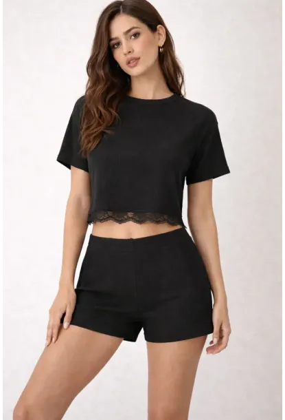 Dantel Detaylı Kaşkorse Şortlu Takım