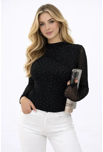 Dantel Detaylı Puantiye Bluz