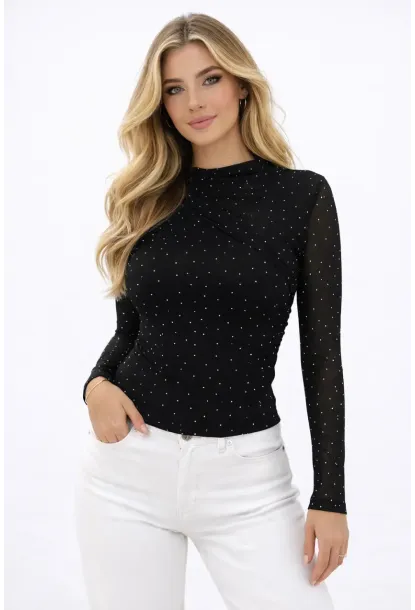 Dantel Detaylı Puantiye Bluz