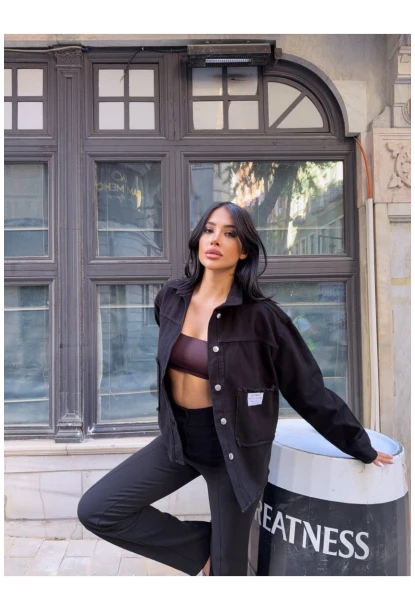 Design Arma Detay Gabardin Gömlek Siyah