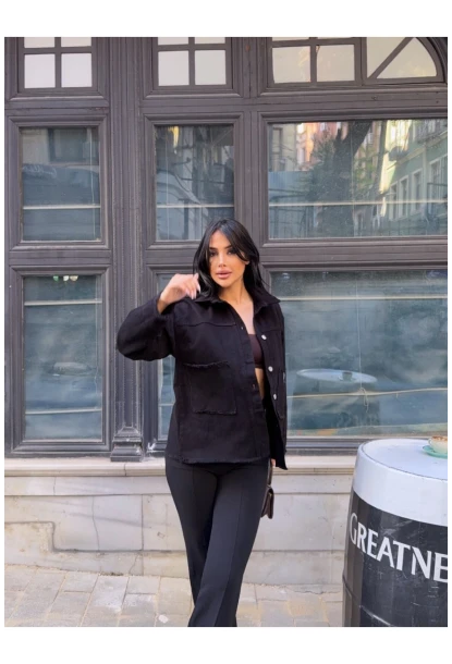 Design Arma Detay Gabardin Gömlek Siyah