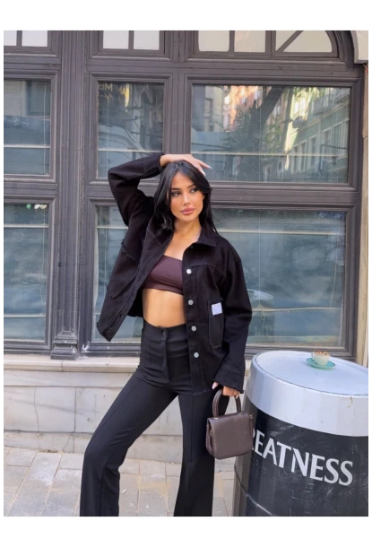 Design Arma Detay Gabardin Gömlek Siyah