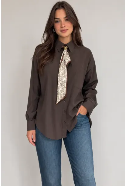 Fularlı Gömlek Kahverengi