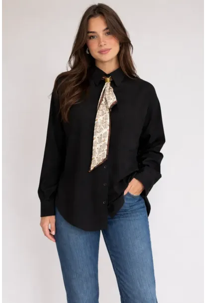Fularlı Gömlek Siyah