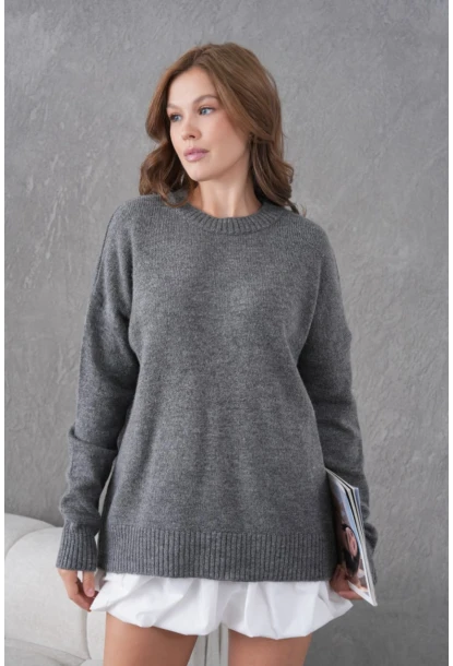 Gri Yumuşak Dokulu Uzun Kollu Triko Kazak