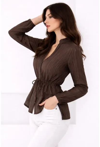 Hakim Yaka V Düğmeli Bluz Kahverengi