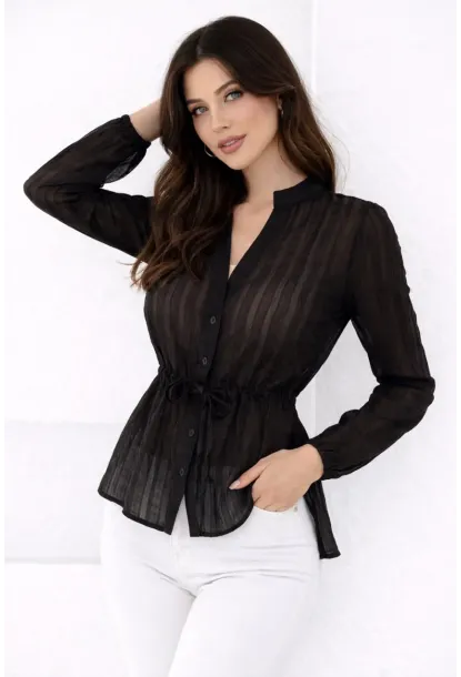 Hakim Yaka V Düğmeli Bluz Siyah