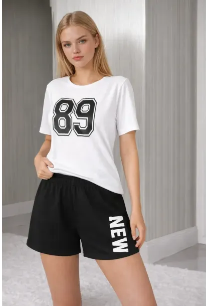 Kadın 89 Baskılı Şortlu Alt Üst Pijama Takımı
