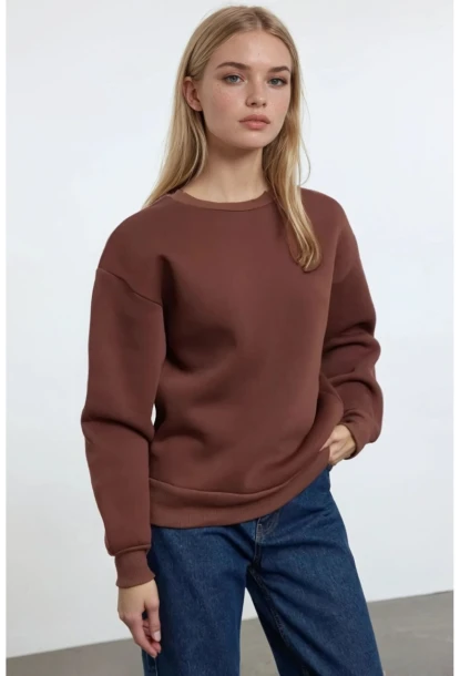 Kadın Basic Kahverengi Oversize Sweatshirt