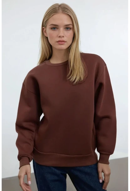 Kadın Basic Kahverengi Oversize Sweatshirt