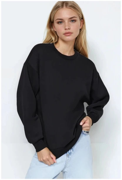 Kadın Basic Siyah Oversize Sweatshirt