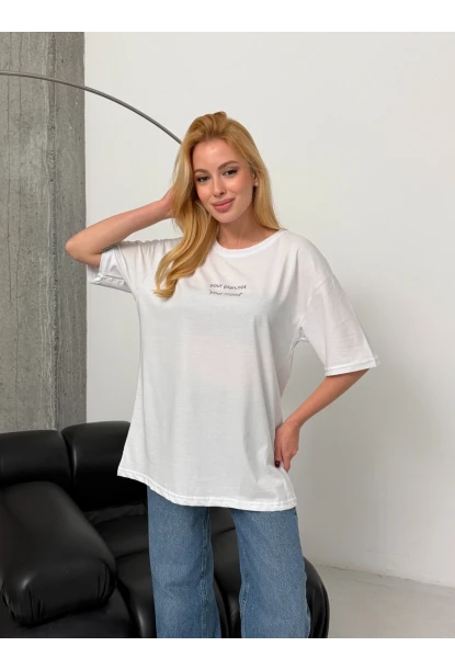 Kadın Baskılı Oversize Beyaz T-shirt
