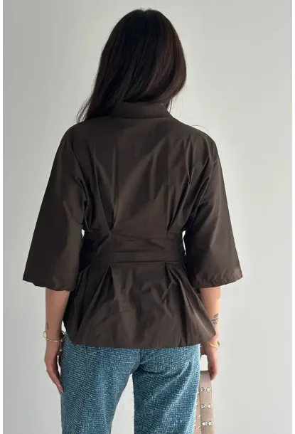 Kadın Bel Formlu Gömlek – Düğmeli Yarım Kol Şık Gömlek