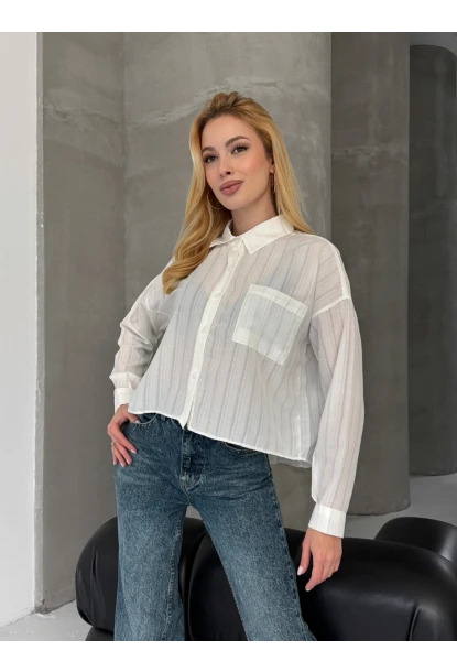 Kadın Beyaz Çizgili Salaş Gömlek