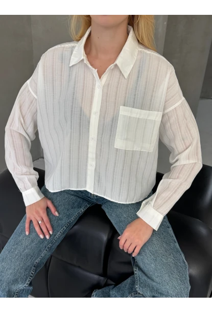 Kadın Beyaz Çizgili Salaş Gömlek