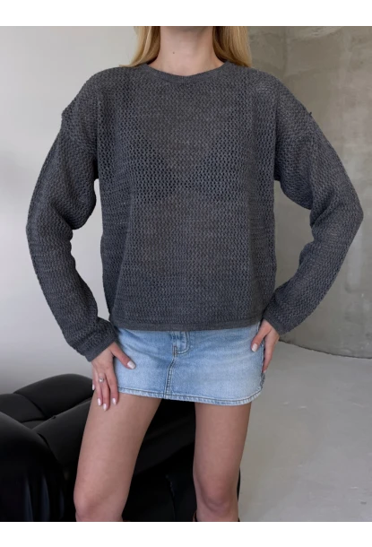 Kadın Bisiklet Yaka File Dokulu Triko Bluz